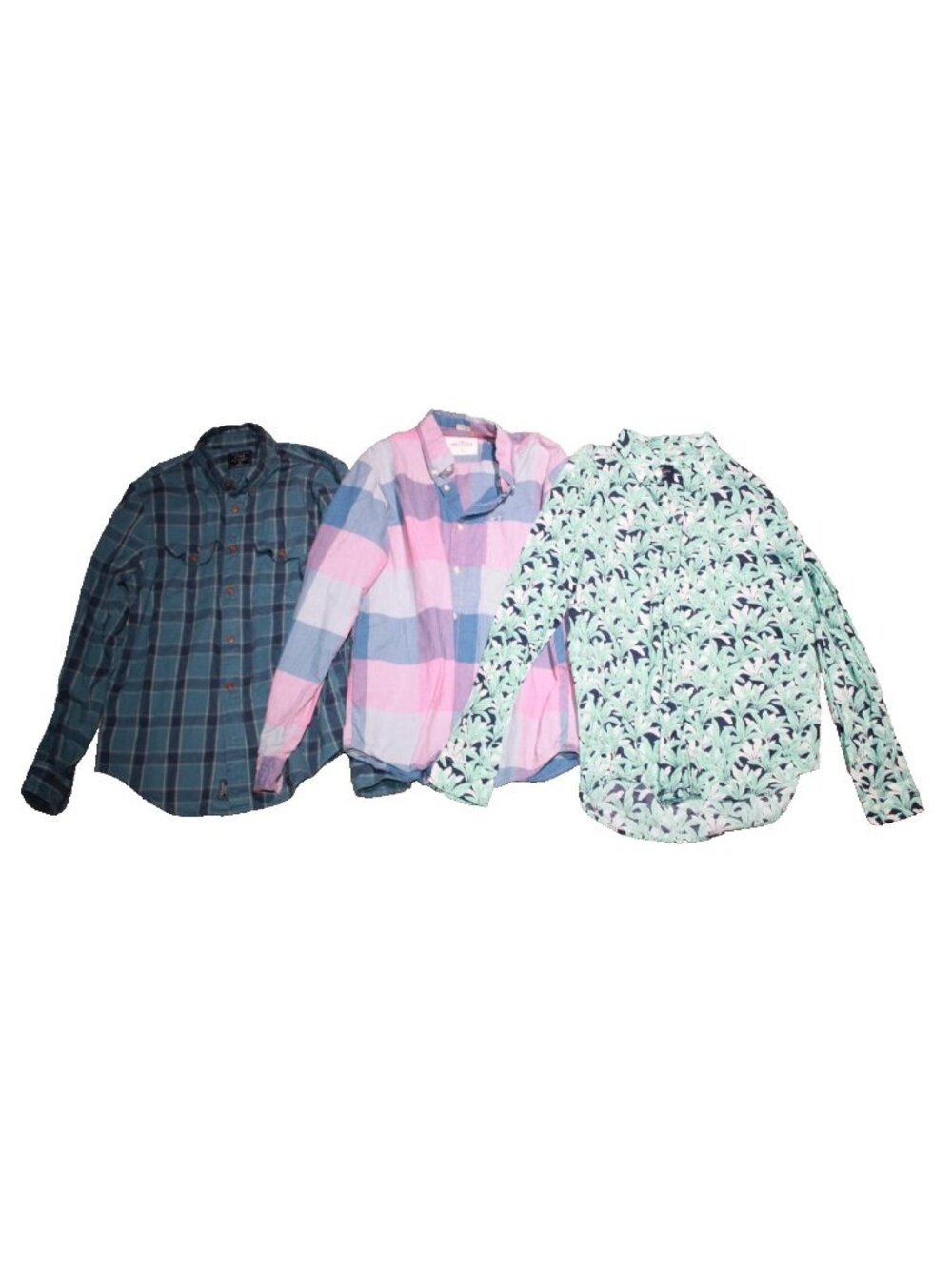 Lot of 3 Mens Size Medium Shirt Long Sleeve Button Down AE Hollister Abercrombie